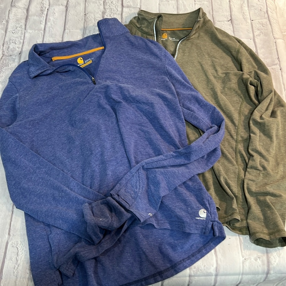 Two Carhartt quarter zip work shirts